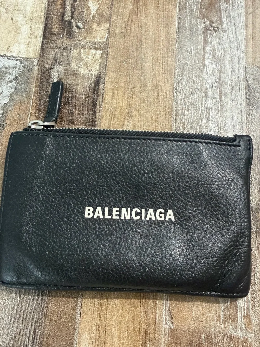 Balenciaga Black Leather Zip Pouch with White Logo